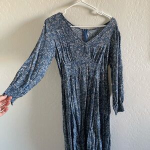 Floral Blue Long Sleeve Dress